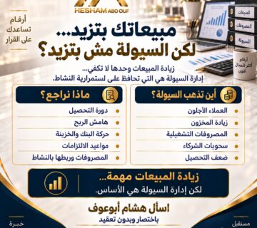 مبيعاتك بتزيد لكن السيولة مش بتزيد؟ إدارة السيولة - مكتب هشام أبوعوف